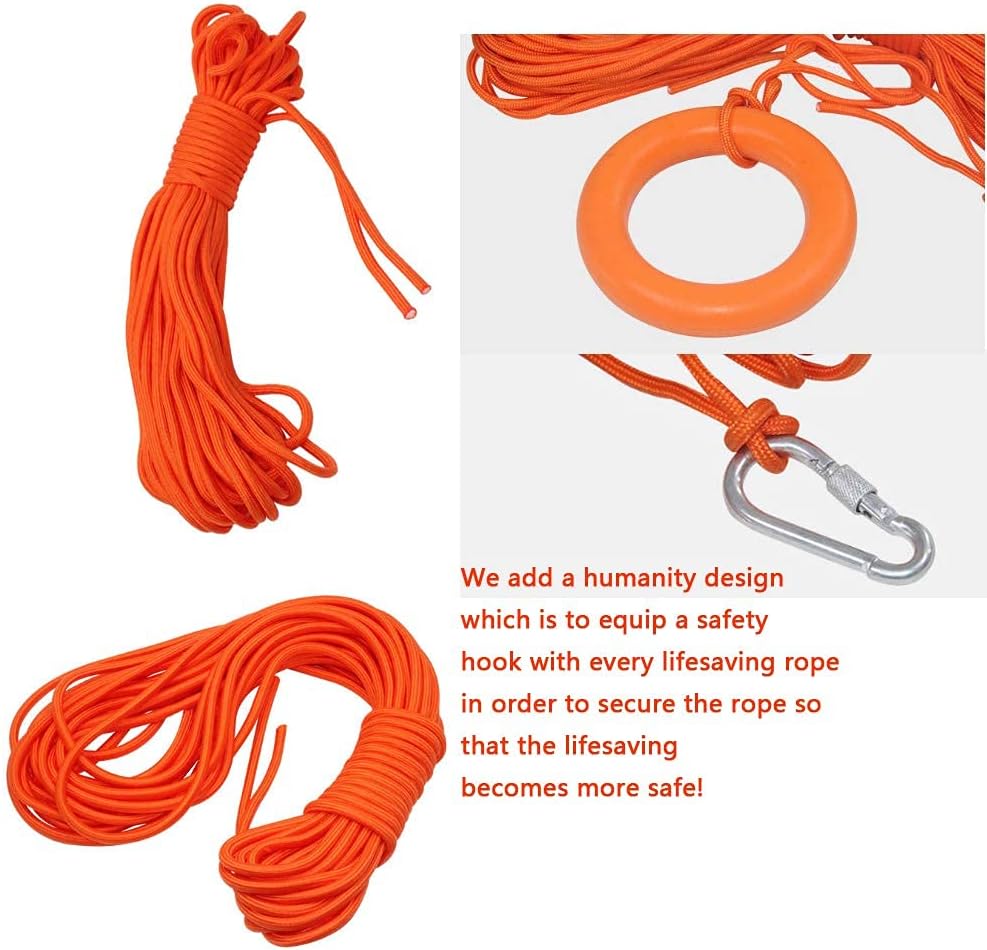 Water Floating Lifesaving Rope 98.4FT, Outdoor Professional Throwing Rope Rescue Lifeguard Lifeline with Bracelet/Hand Ring for Swimming Boating Fishing 800KG Capacity