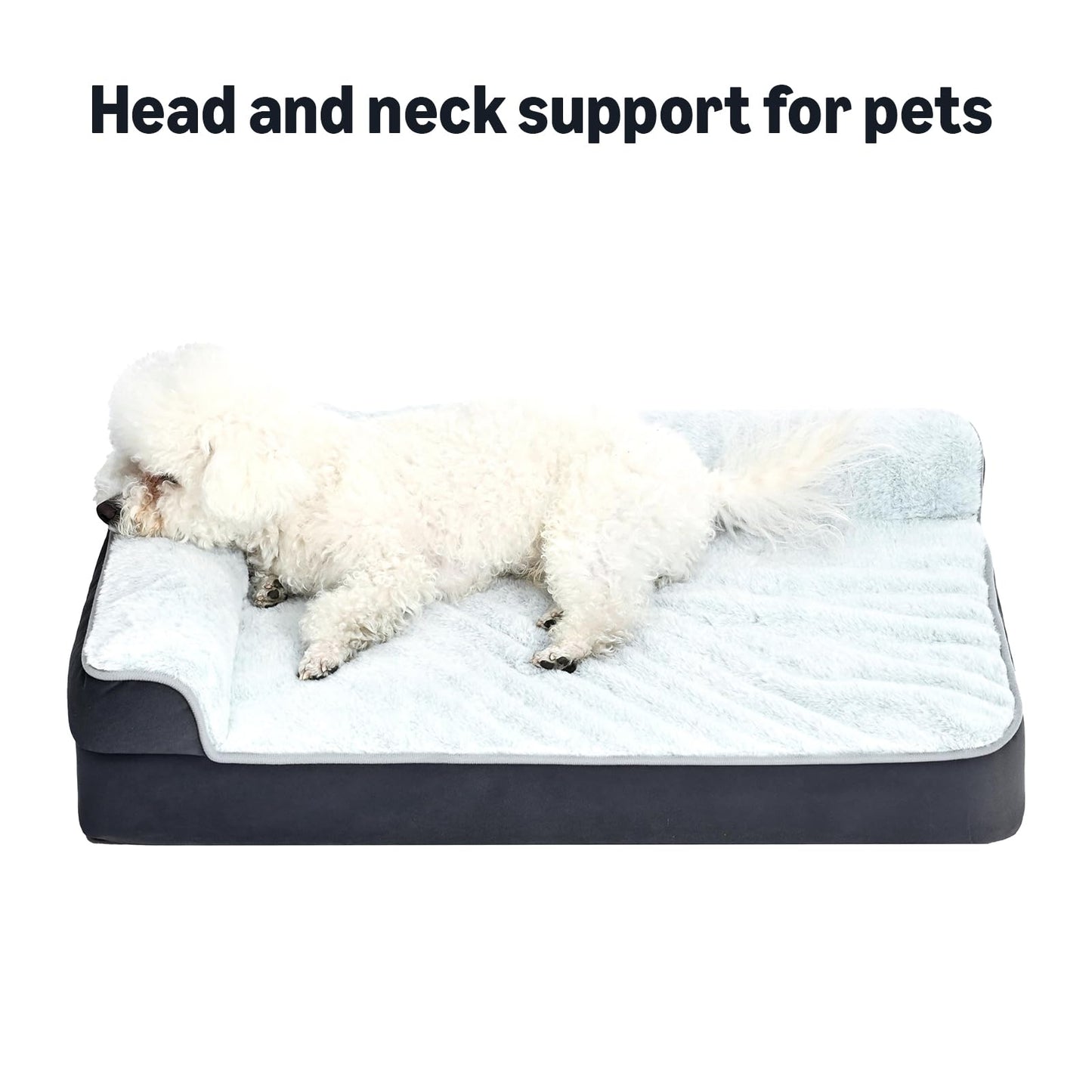 Amazon Basics Washable L-Shaped Dog Bed for Small Dogs, Anti-Slip Pet Sofa Bed for Indoor Dogs, Crate Bed, 30x20x6.5 Inches, Gray, Small