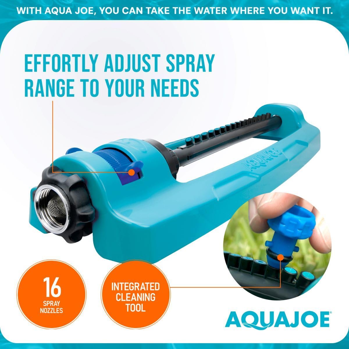 Aqua Joe SJI-OMS16 Indestructible Metal Base Oscillating Sprinkler with Adjustable Spray, 3600-Square Foot Coverage