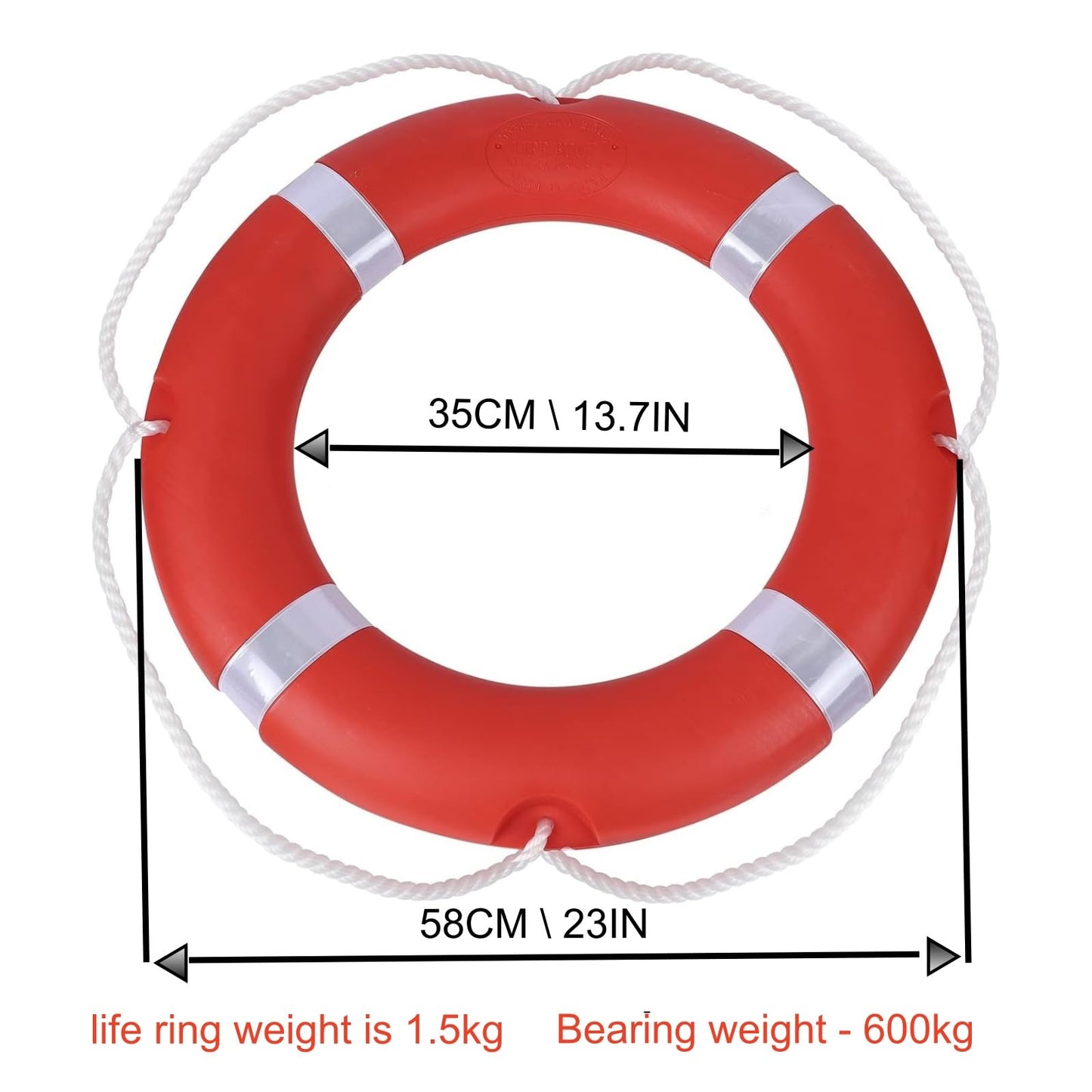 Life Ring Buoy Boat Safety Throw Ring with Water Floating Lifesaving Rope 98.4FT Set, Outdoor Professional Throwable Flotation Device (23in)