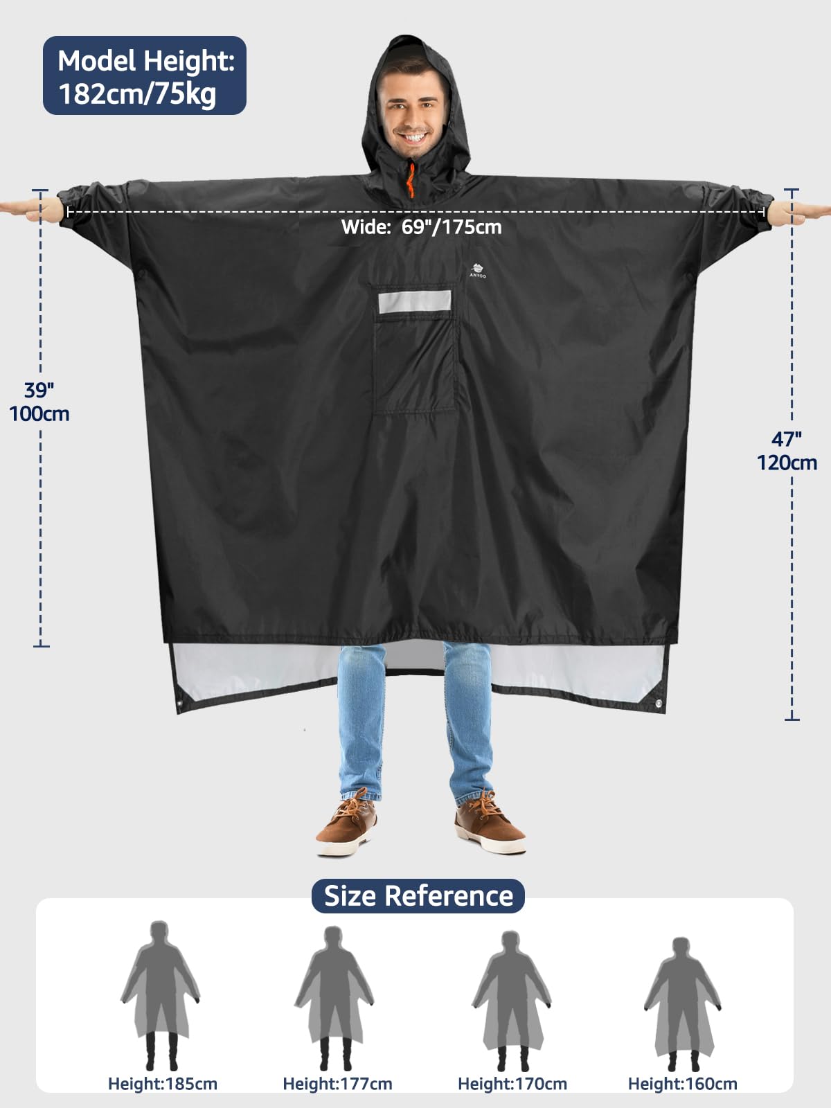 ANYOO Hooded Rain Poncho for Adults Waterproof Lightweight Rain Coat for Men Women Reusable Rain Jacket for Emergency Outdoor