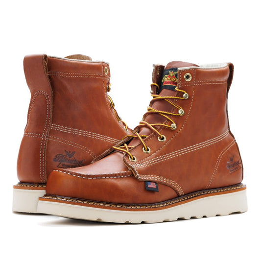 Thorogood American Heritage 6” Steel Toe Work Boots for Men - Full-Grain Leather with Moc Toe, Slip-Resistant Wedge Outsole, and Comfort Insole; EH Rated