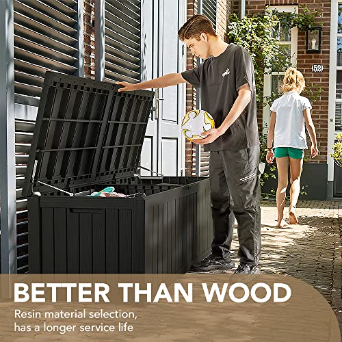Devoko 100 Gallon Waterproof Large Resin Deck Box Indoor Outdoor Lockable Storage Container for Patio Furniture Cushions Garden Tools (100 Gallon, Black)