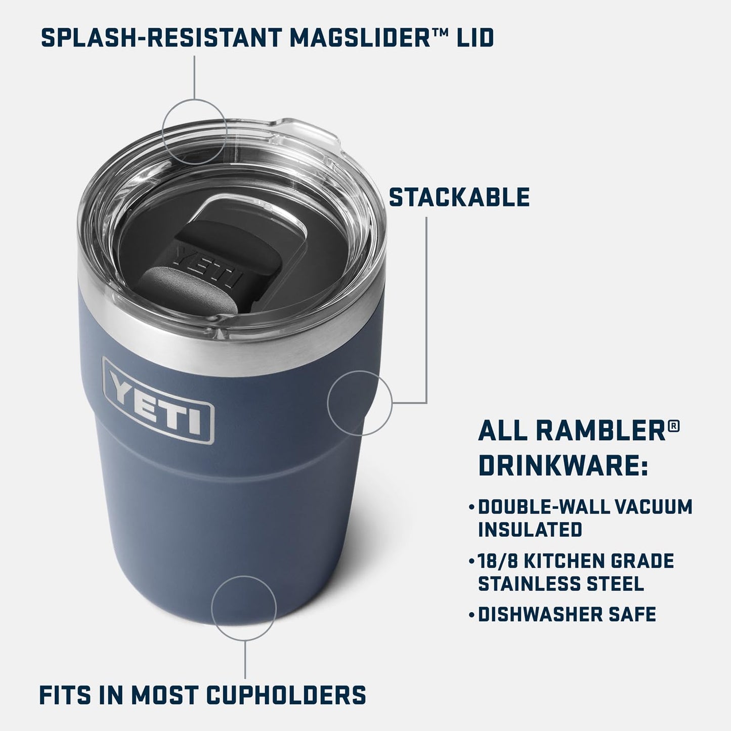 YETI Rambler 16 oz Stackable Tumbler, Vacuum Insulated, Stainless Steel with MagSlider Lid, Black