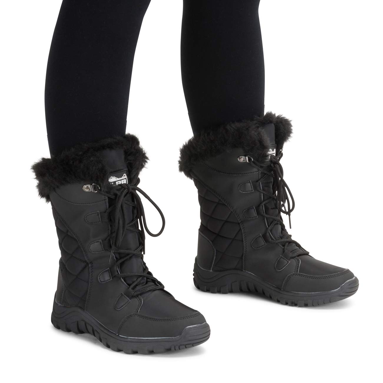 POLAR Womens Quilted Faux Fur Cuff Winter Duck Rubber Sole Durable Snow Rain Outdoor Boots