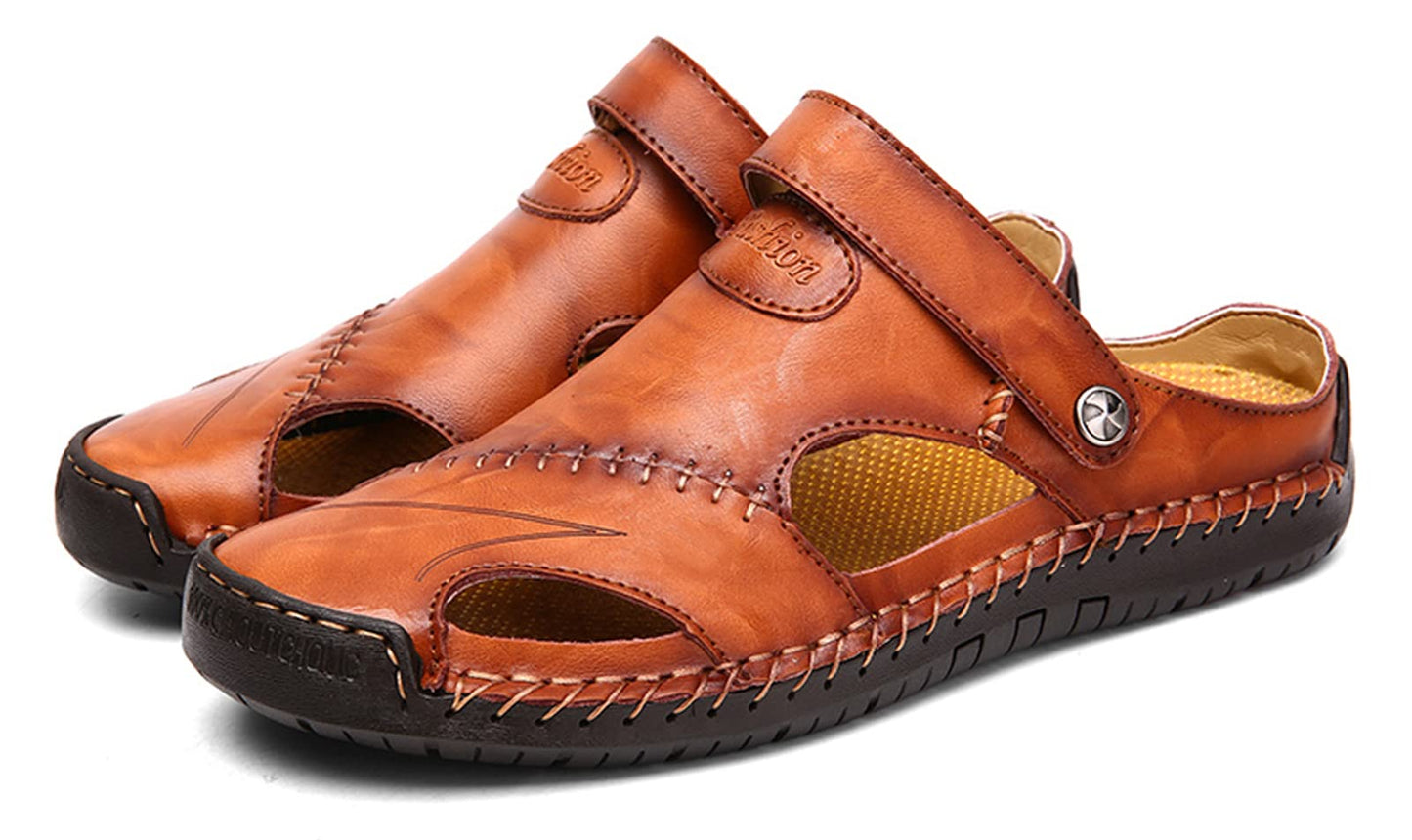 Honeystore Men's Leather Hollow Athletic Sandals Slip-on Roman Casual Shoes