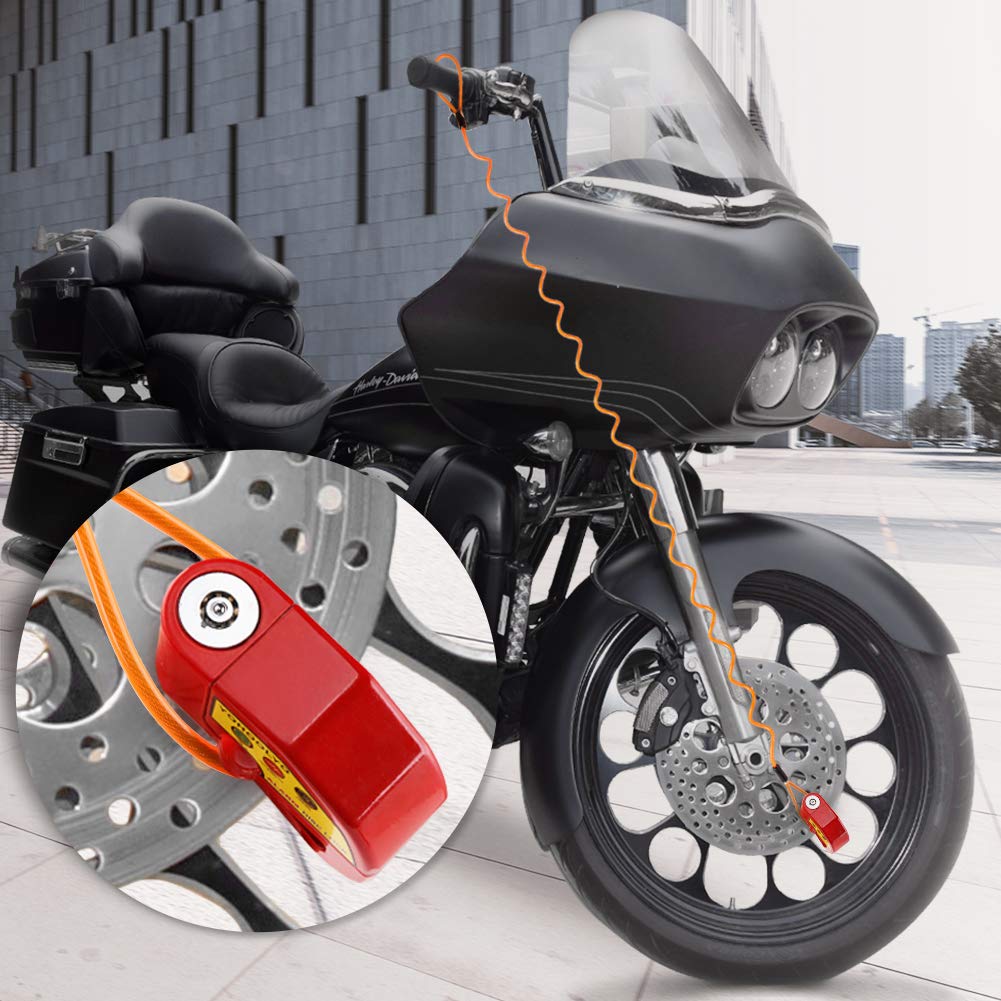 YOHOOLYO Alarm Disc Lock Motorcycle Disc Brake Lock Anti-Theft Waterproof 110 dB 7mm Pin 5ft Reminder Cable for Motorcycles Bike Scooter Carry Pouch (Black)