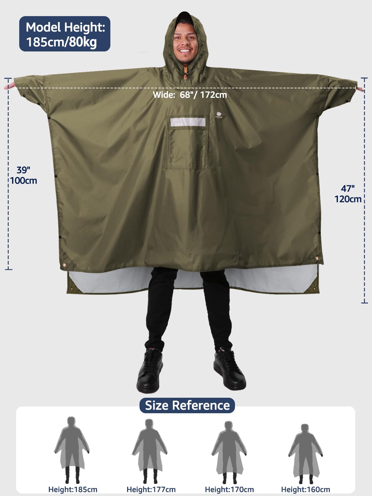 ANYOO Hooded Rain Poncho for Adults Waterproof Lightweight Rain Coat for Men Women Reusable Rain Jacket for Emergency Outdoor