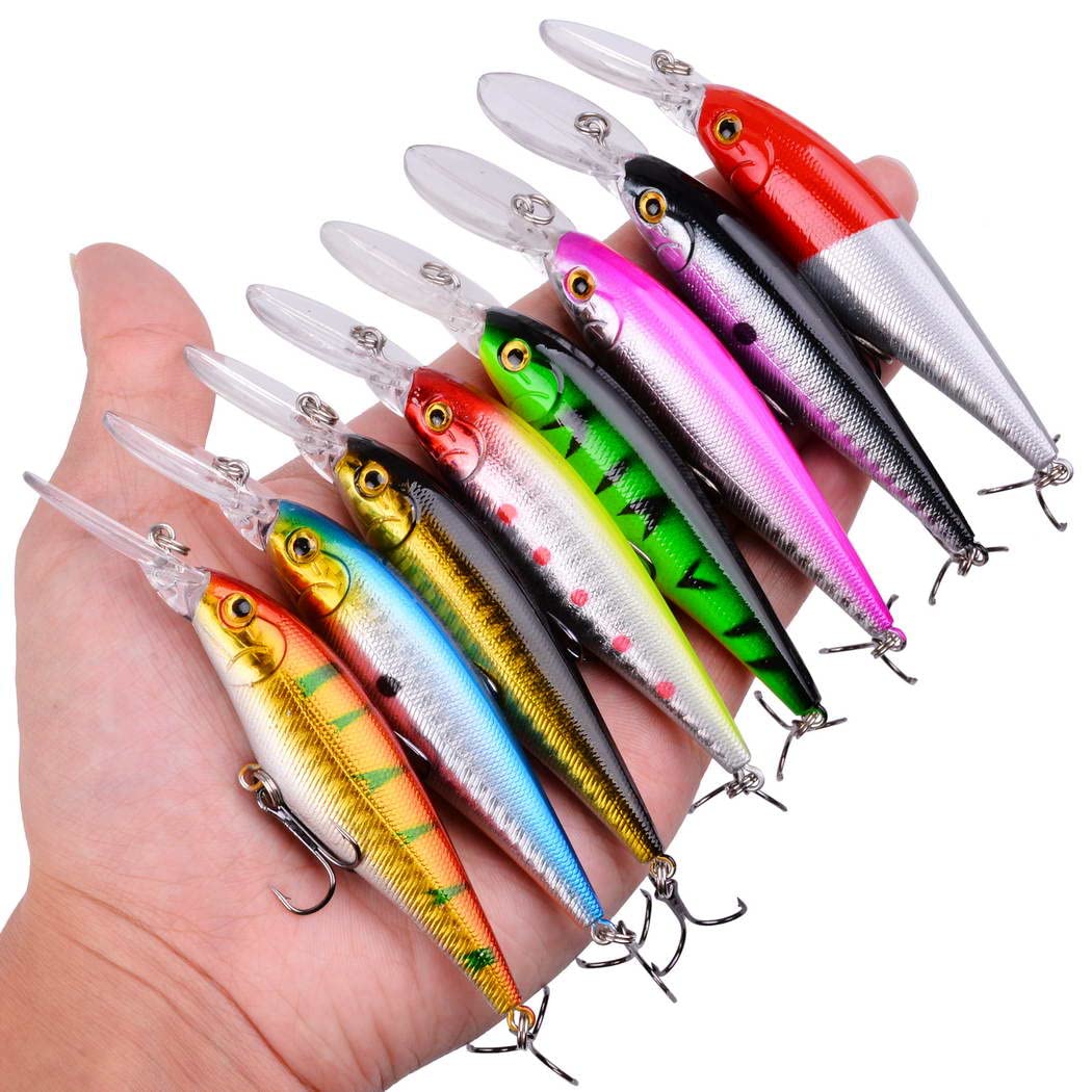 Fishing Lures Kit Mixed Including Minnow Popper Crank Baits with Hooks for Saltwater Freshwater Trout Bass Salmon Fishing