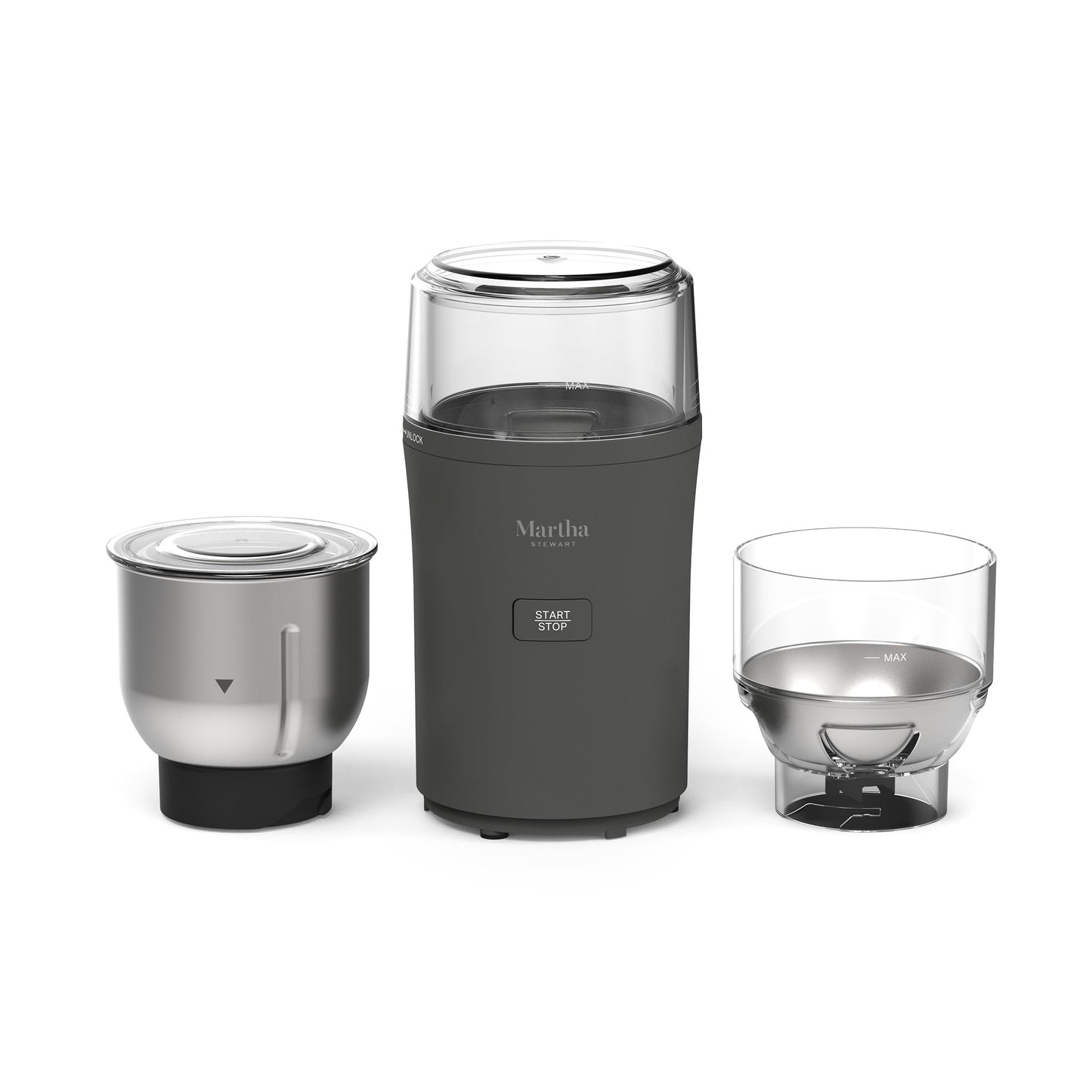 Martha Stewart Electric Coffee & Spice Grinder, Dual 2.5oz Removable Bowls, Storage Lids, Stainless Steel Blades, One Touch Pulse Control, 2-in-1 Compact, Beans & Spices, Herbs & Nuts, Sky Blue