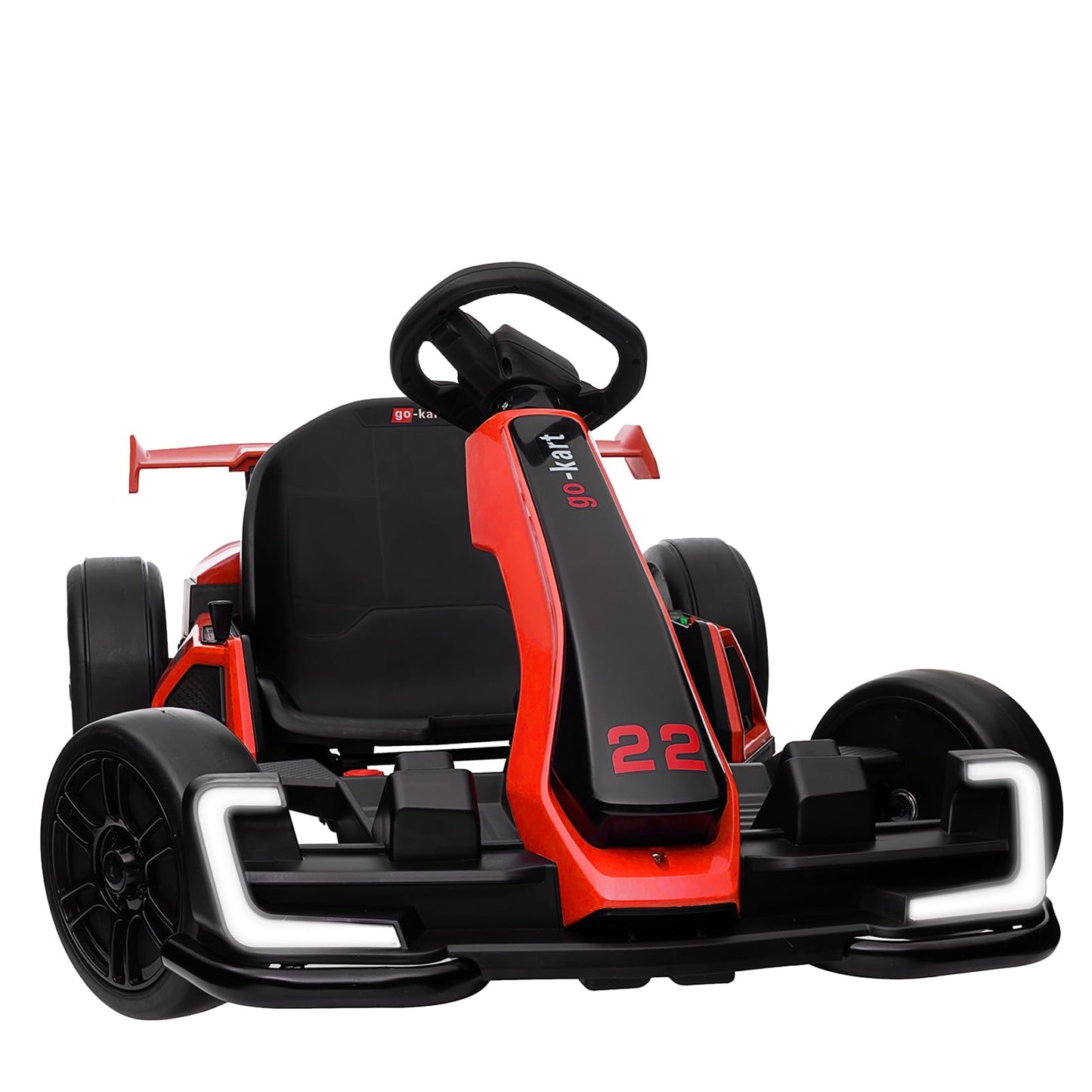 Kerry Yoo Go Kart Electric Drift Kart Car with Adjustable Seat, 24V Outdoor Ride on Toy with 4 Speed Mode, Crazy Cart for Kids 6-12 Years Old, Fast 300W Motor, 8.5 MPH, LED Lights, Bluetooth - Red