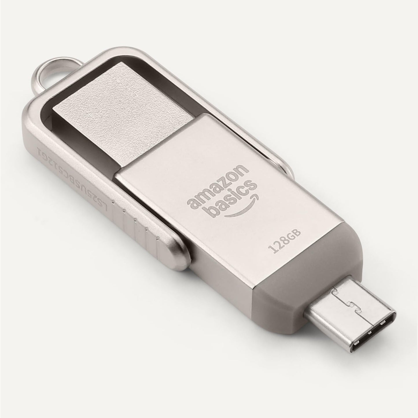 Amazon Basics 128GB USB Flash Drive, Thumb Drive Memory Stick with USB C and USB A Dual Ports, Champagne Silver
