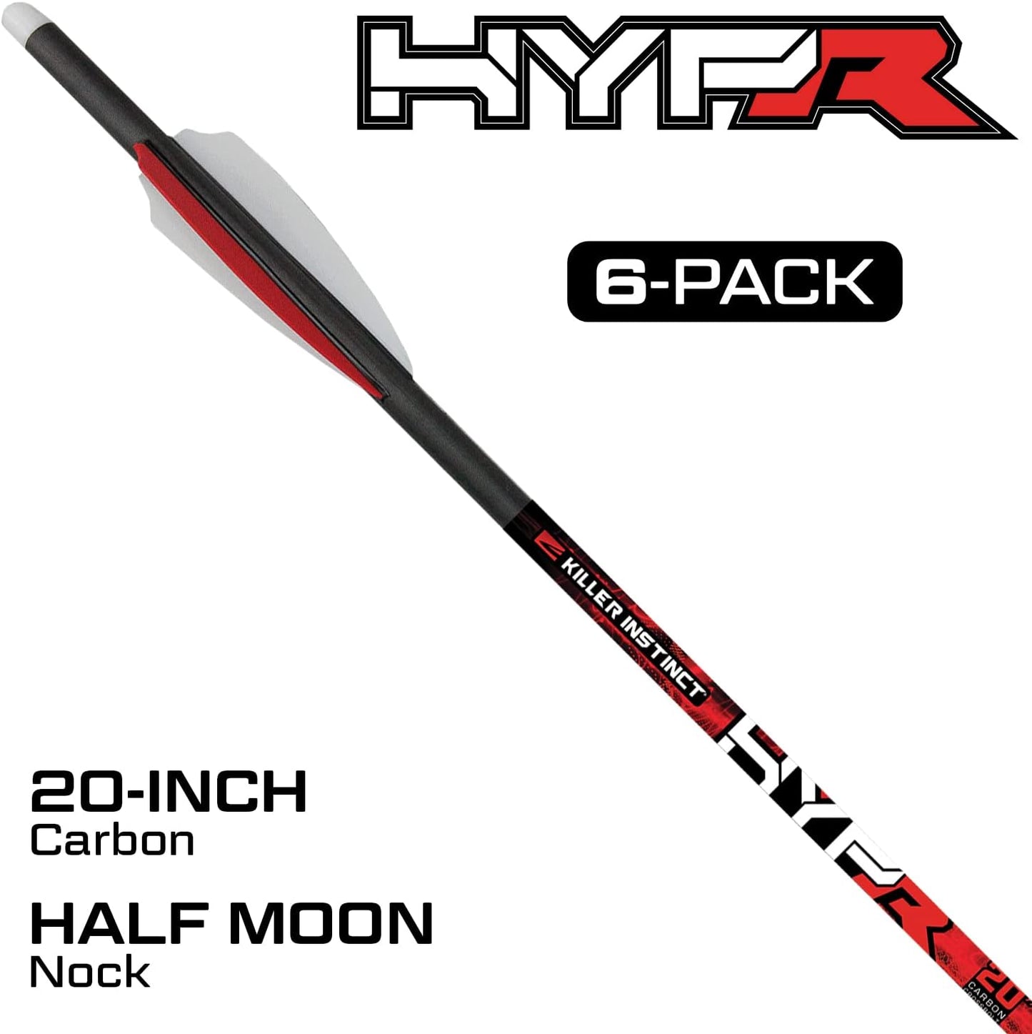 Killer Instinct Hypr Crossbow Bolts 20 inch (6 Pack). Measuring 290 Grains Without a tip, Use Your 100-150 Grain Field Tip or Broadhead to Pack Devastating Kinetic Energy for That Deadly Blow!