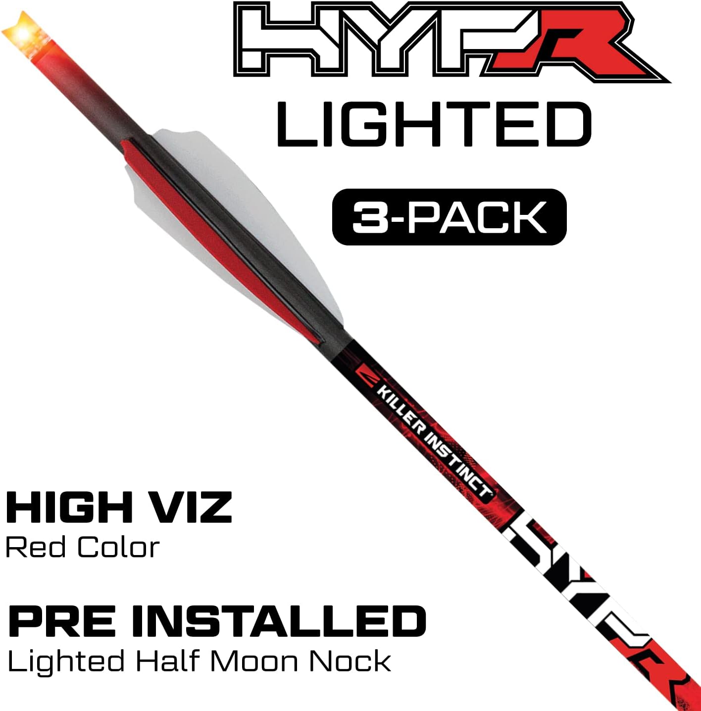 Killer Instinct Lighted Hypr Bolts 3 Pack. These Crossbow Bolts are Designed for Maximum Performance. Advanced Carbon Construction for The Toughest Prey.
