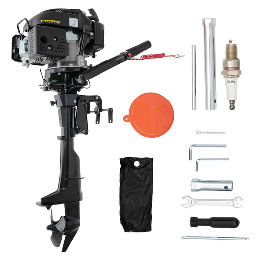 awolsrgiop 4 Stroke 6HP 3.75KW Outboard Motor Fishing Boat Engine w/Air Cooling System, 2500r/min Heavy Duty Inflatable Fishing Boat Engine Tiller Control