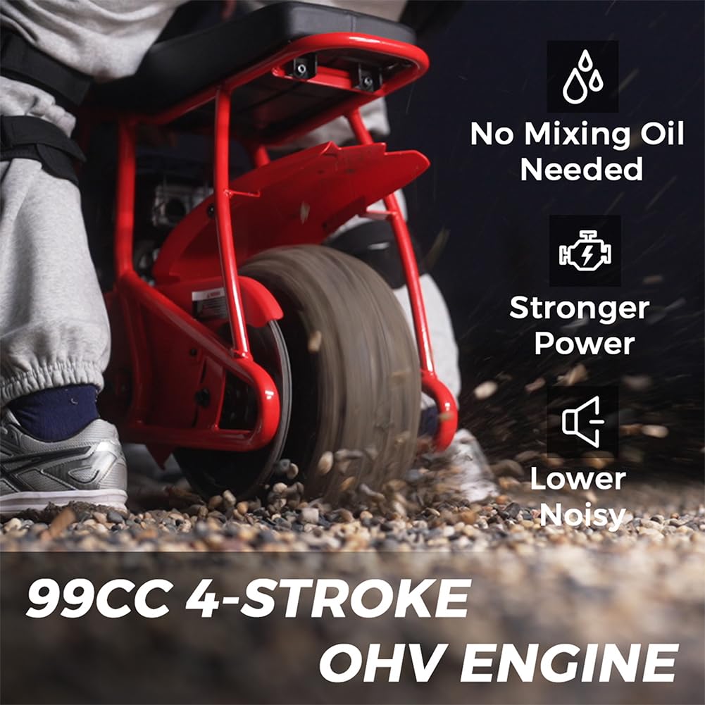 FRP Mini Dirt Bike GMB100, 99 CC Gas Powered Mini Bike 4 Stroke 3HP, Off Road for Kids and Adult, Trail Bike Up to 28 Mph, Weight Support Up to 220 LBS (RED)
