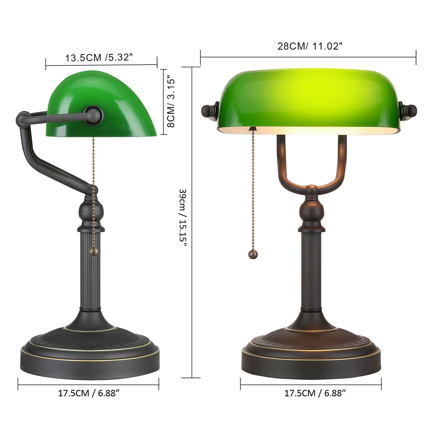 Newrays Antique Green Glass Bankers Desk Lamp with Pull Chain Switch Plug in Fixture