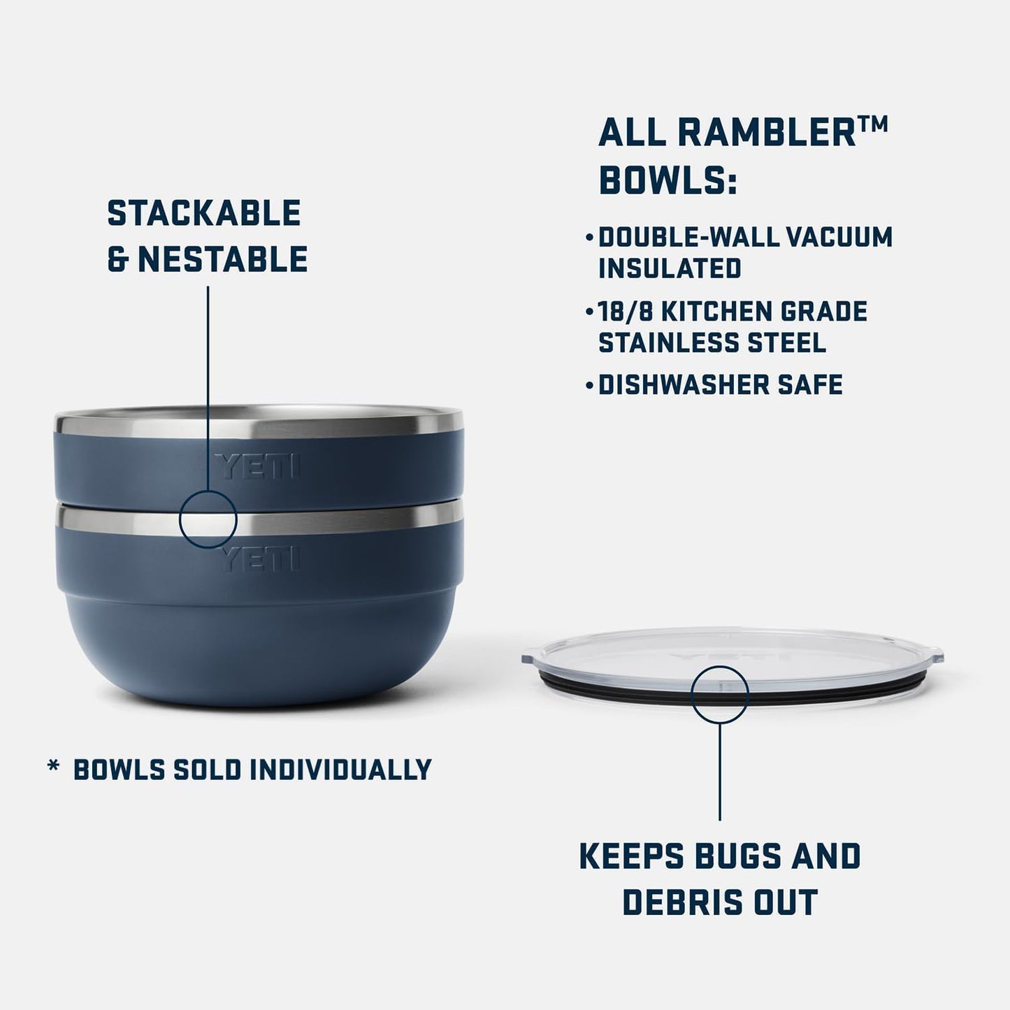 YETI Rambler Bowl, Vacuum Insulated, Stackable and Nestable Stainless Steel Bowl with Lid, 4.5 Quart, Ridgeline