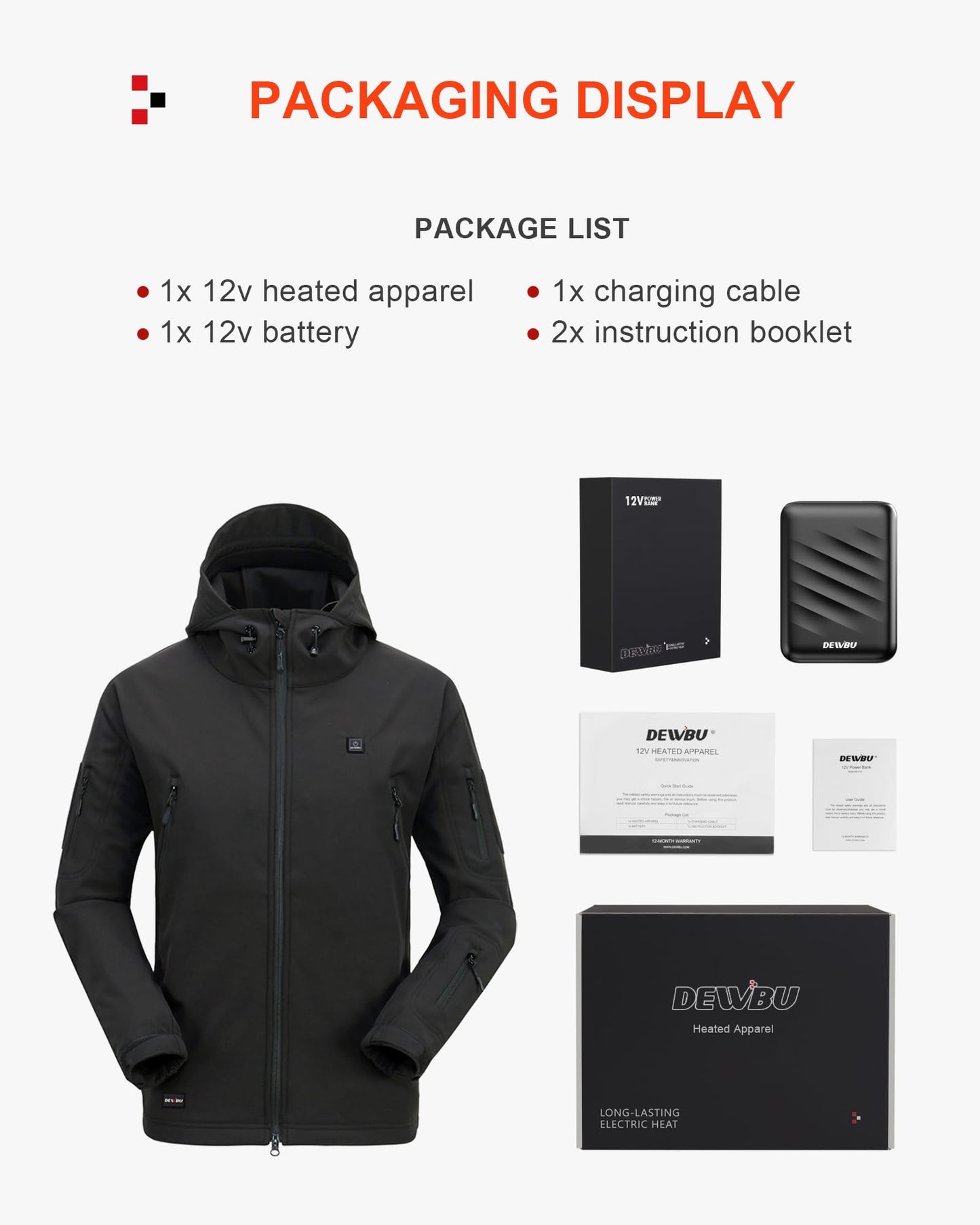 DEWBU Heated Jacket for Men with 12V Battery Pack Winter Outdoor Soft Shell Electric Heating Coat