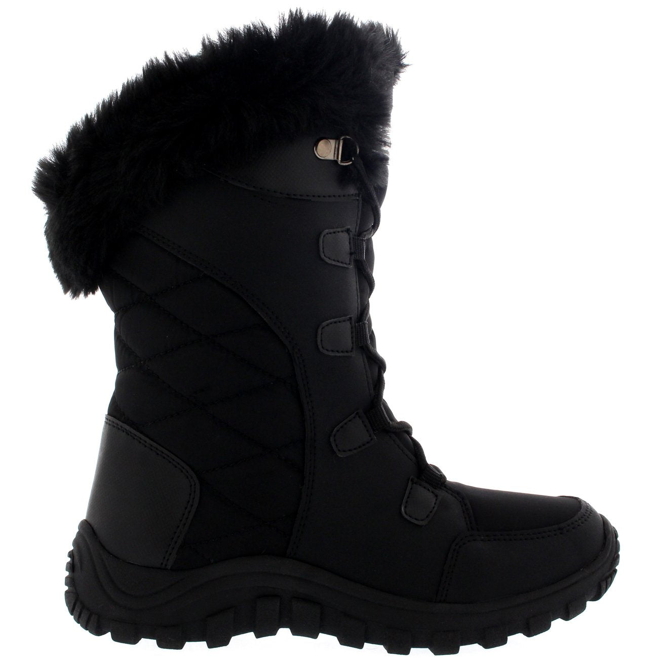 POLAR Womens Quilted Faux Fur Cuff Winter Duck Rubber Sole Durable Snow Rain Outdoor Boots