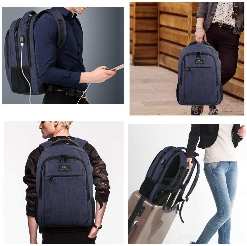MATEIN Travel Laptop Backpack, Business Anti Theft Slim Sturdy Laptops Backpack with USB Charging Port, Water Resistant College School Computer Bag Gift for Men & Women Fits 15.6 Inch Notebook, Grey