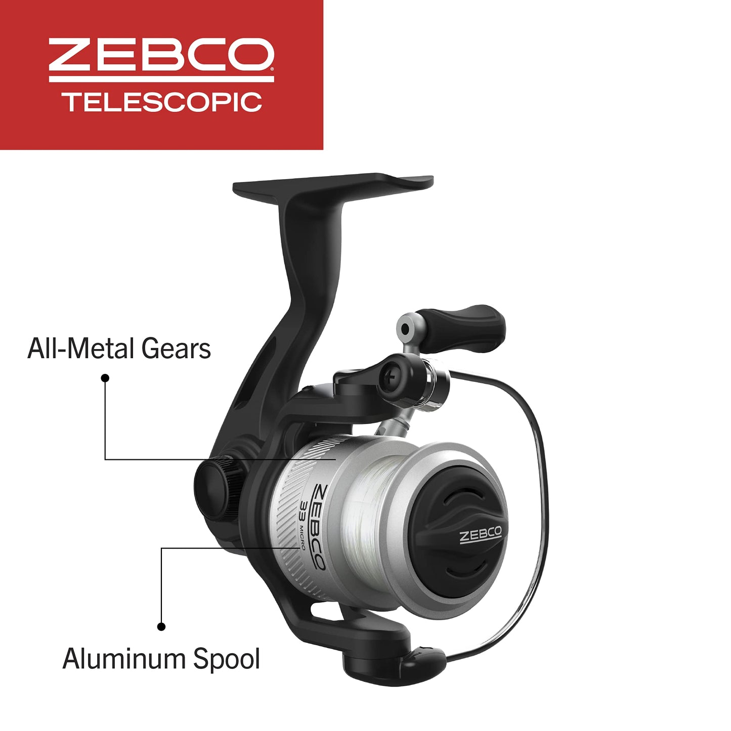 Zebco 33 Spinning Reel and Telescopic Fishing Rod Combo