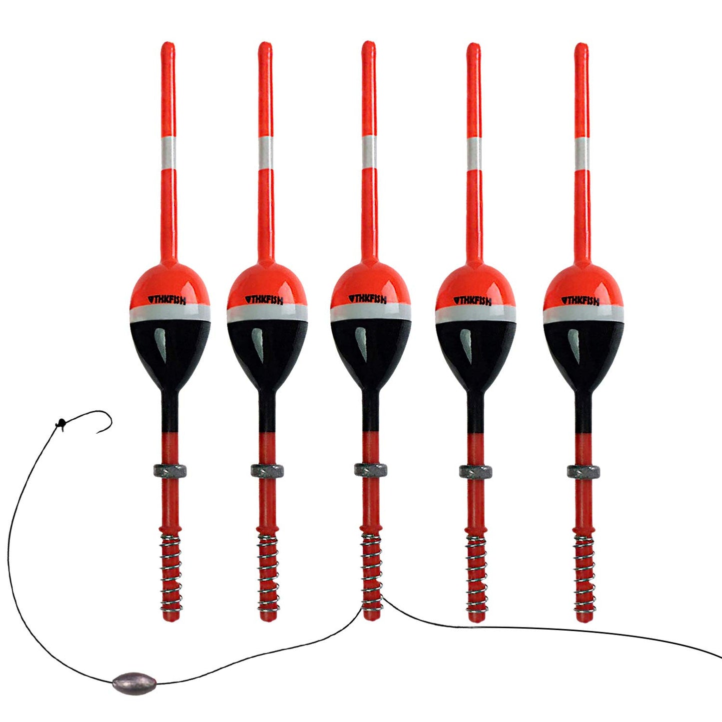 THKFISH Fishing Floats and Bobbers Balsa Wood Floats Spring Bobbers with Oval Slip Bobbers for Crappie Panfish Walleyes Fixed Bobber (1"X0.7"X6") (1.25"X0.75"X6") (2"X1.14"X5.86") 5pcs