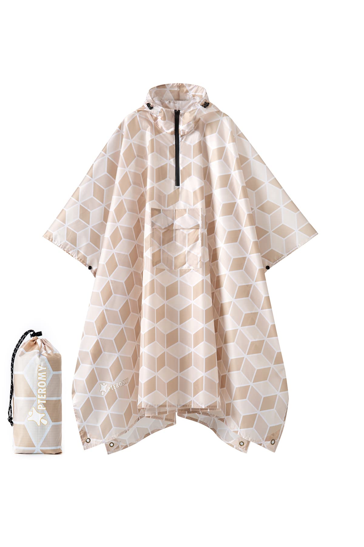 PTEROMY Hooded Rain Poncho for Adult with Pocket, Waterproof Lightweight Unisex Raincoat for Hiking Camping Emergency