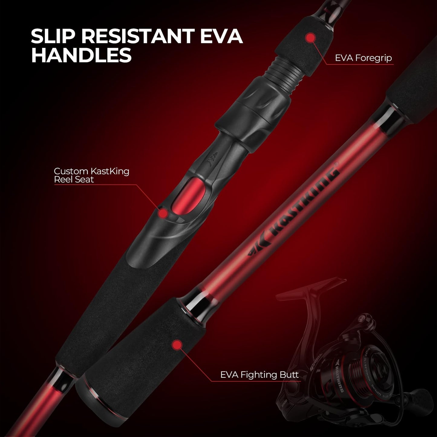 KastKing Royale Legend II Spinning Fishing Combos, 7'3'' M Twin Tips Rod, Size 3000