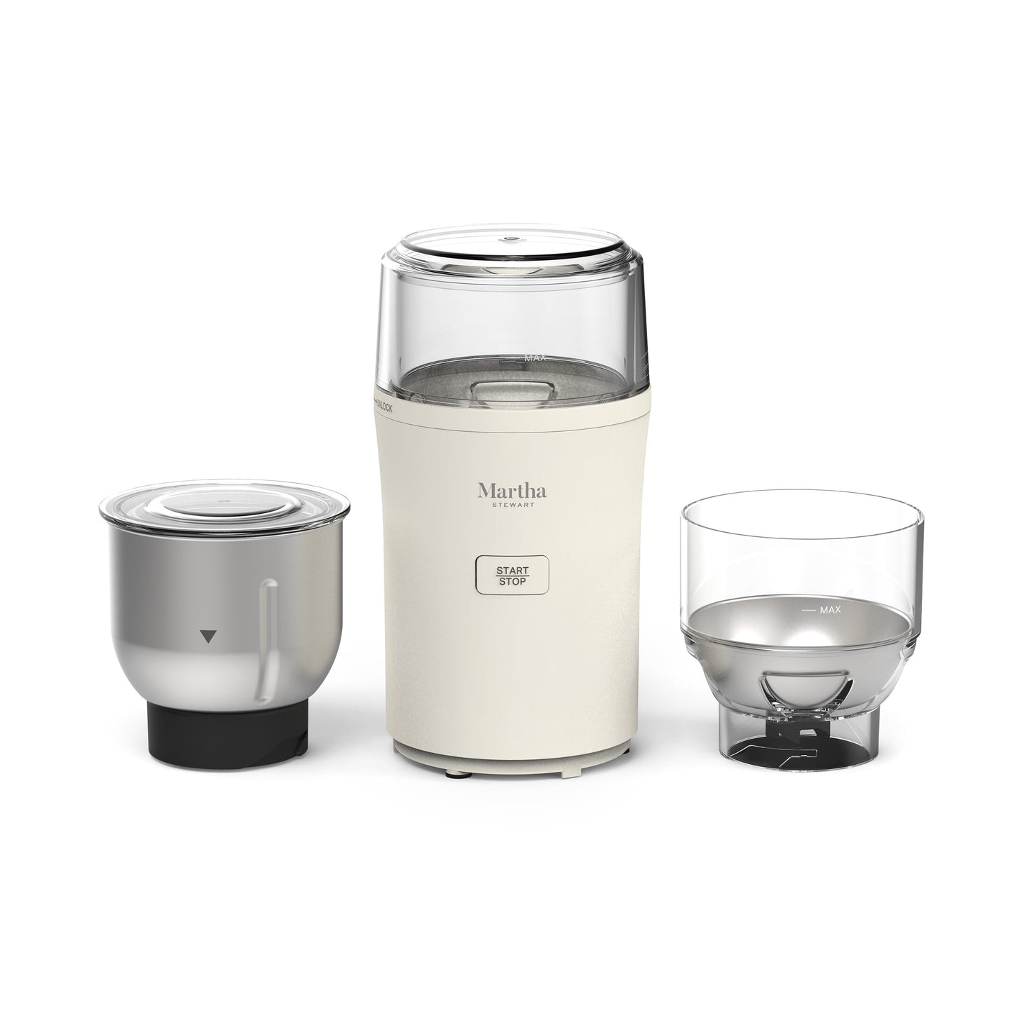 Martha Stewart Electric Coffee & Spice Grinder, Dual 2.5oz Removable Bowls, Storage Lids, Stainless Steel Blades, One Touch Pulse Control, 2-in-1 Compact, Beans & Spices, Herbs & Nuts, Sky Blue