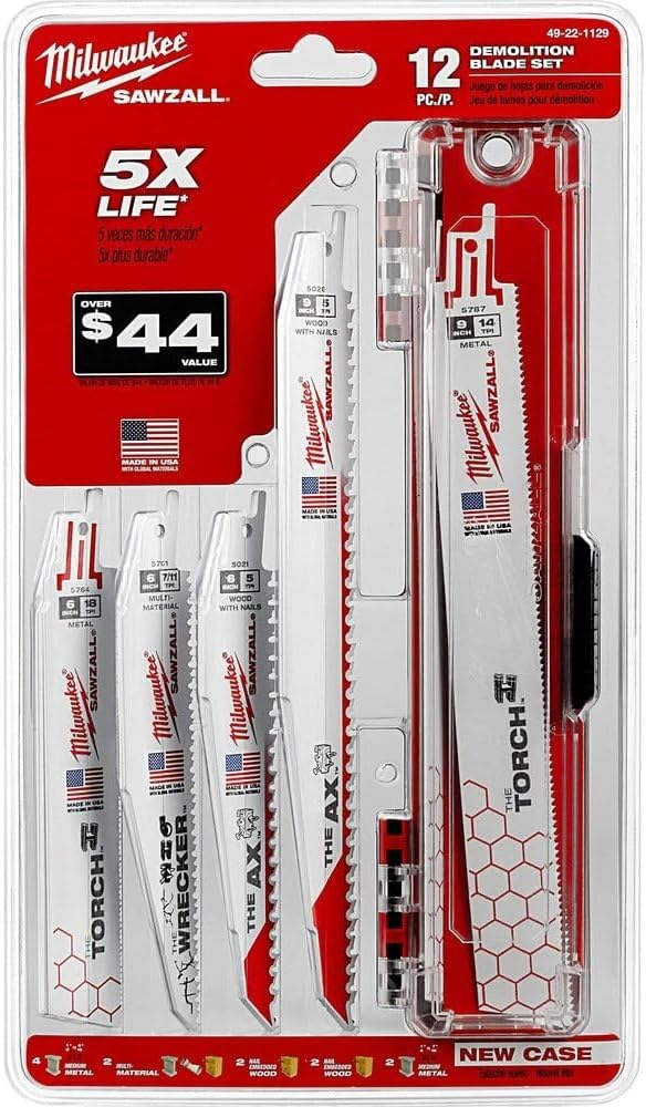 Milwaukee Electric Tool 49-22-1129 Sawzall Reciprocating Saw Blade Set, 12 Pc, White