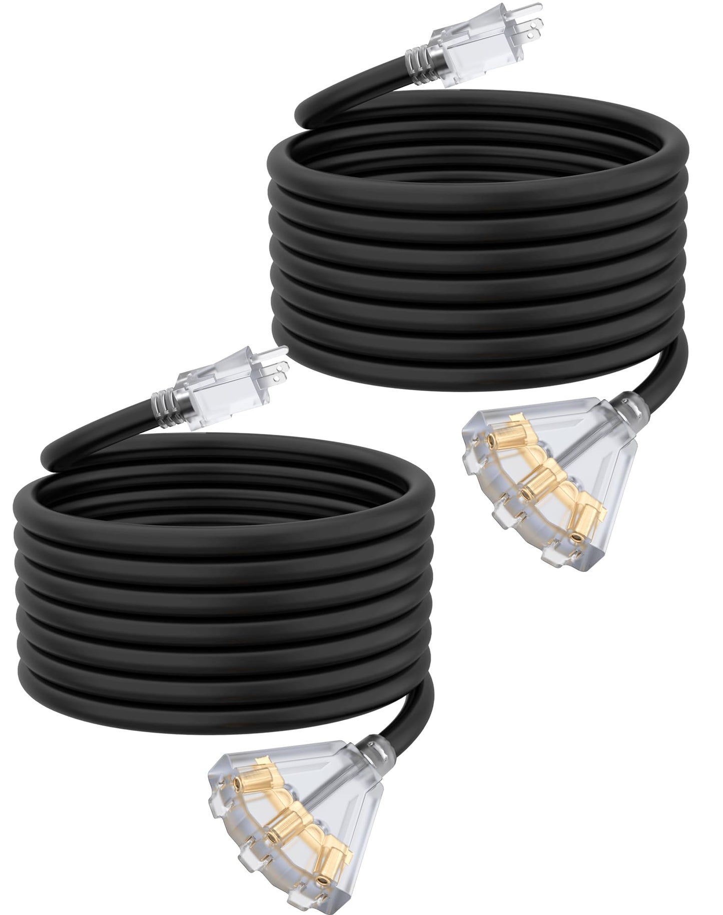 25Ft 12/3 Outdoor Extension Cord with 3-Outlets, Heavy Duty 12 Gauge 3 Prong Extension Cord Waterproof with Lighted end, 15A 12AWG 1875W SJTW, ETL Listed - Great for Garage, Garden and Home, Yellow