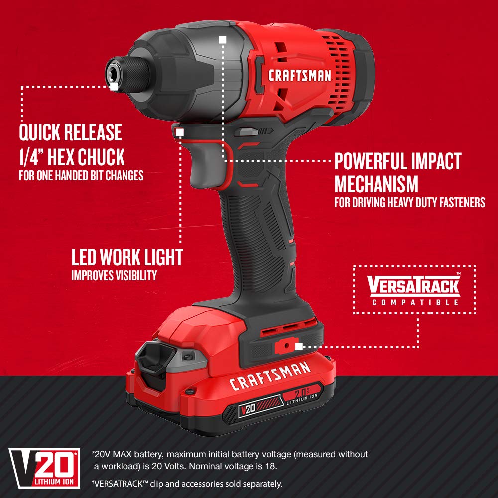 CRAFTSMAN V20 Power Tool Combo Kit, 7-Tool Cordless Power Tool Set with 2 Batteries and Charger (CMCK700D2)