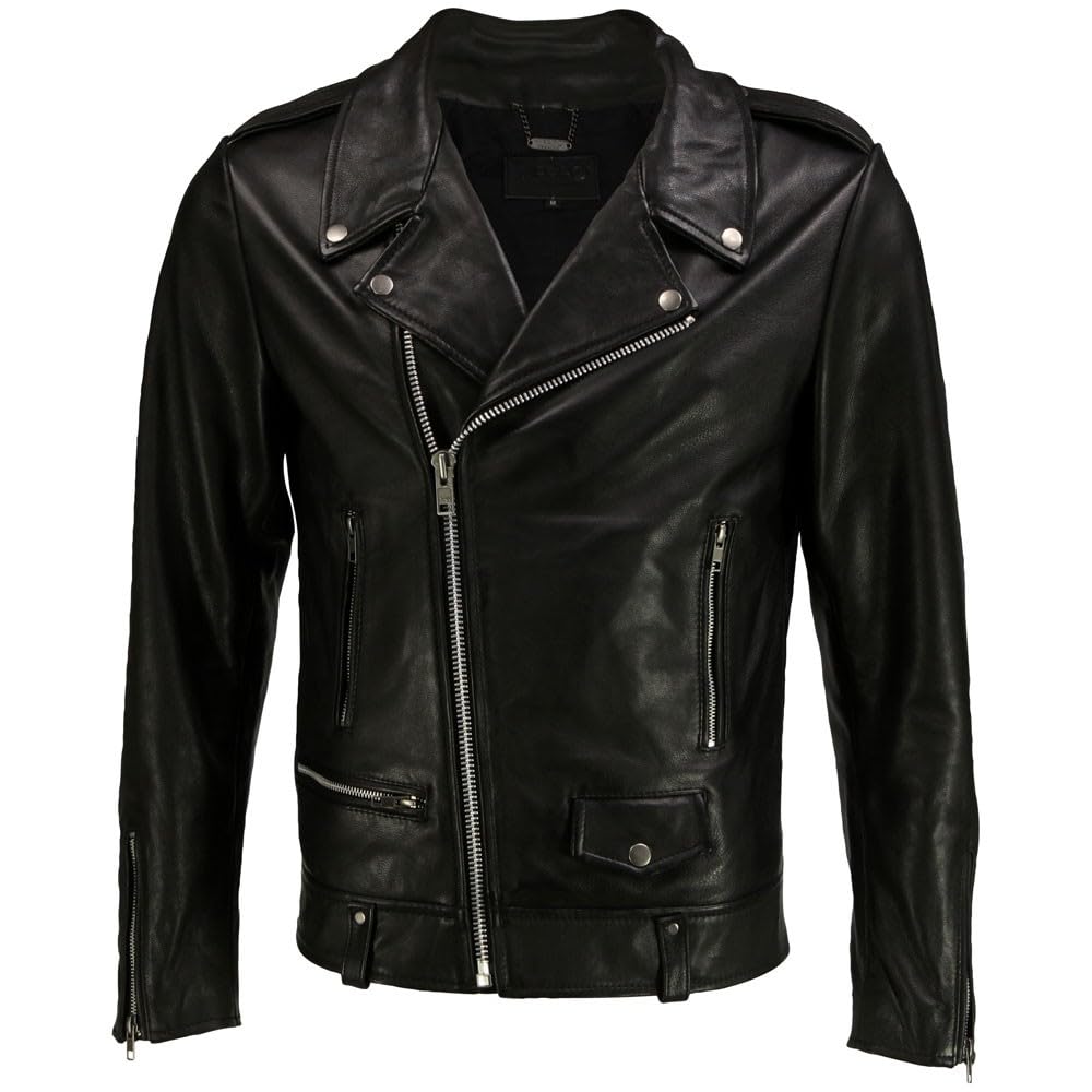 DECIMAL Men's Black Genuine Lambskin Leather Biker Jacket VINTAGE REAL BROWN MOTORCYCLE JACKETS FOR MEN