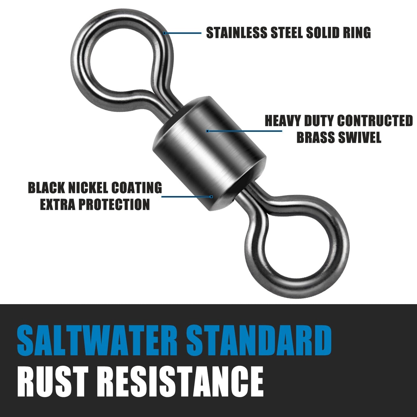 Dr.Fish Barrel Fishing Swivels, Available from #12-#12/0, Stainless Swivels Fishing Tackle Saltwater, Freshwater, Leader/Line/Lure Connector