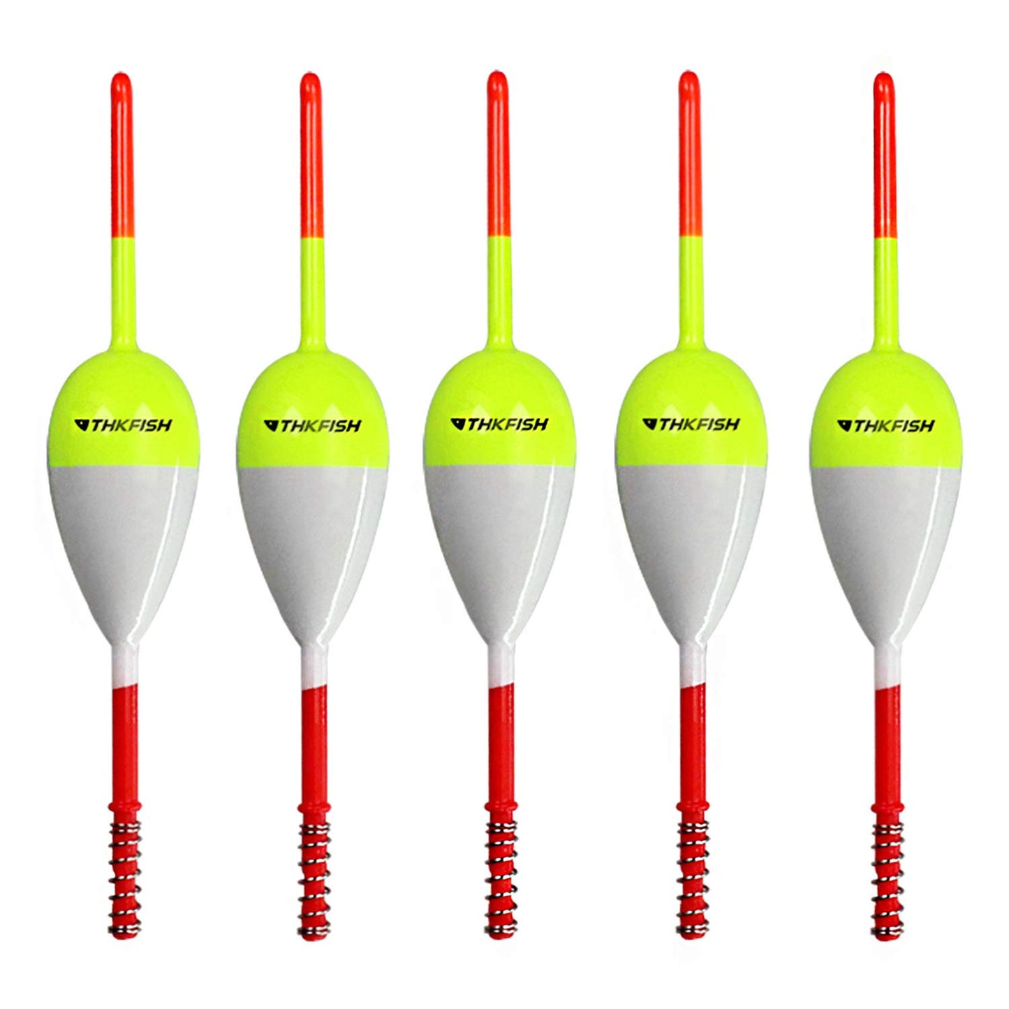 THKFISH Fishing Floats and Bobbers Balsa Wood Floats Spring Bobbers with Oval Slip Bobbers for Crappie Panfish Walleyes Fixed Bobber (1"X0.7"X6") (1.25"X0.75"X6") (2"X1.14"X5.86") 5pcs