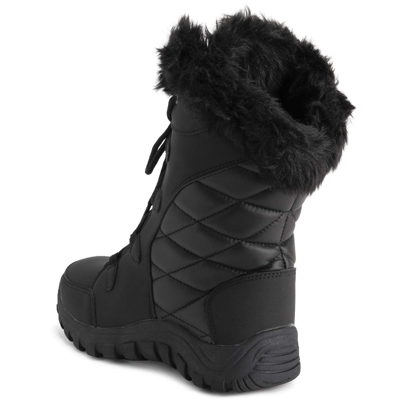 POLAR Womens Quilted Faux Fur Cuff Winter Duck Rubber Sole Durable Snow Rain Outdoor Boots
