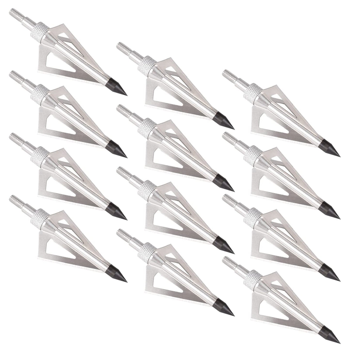 12pcs Archery Broadheads 3 Fixed Steel Blade 125 Grain Hunting Arrowheads Fit for Compound Bow and Crossbow with One Black Plastic Portable Broadheads Case