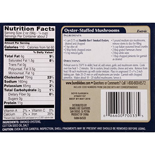 Bumble Bee Hot & Spicy Hardwood Smoked Oysters, 3.75 oz Tin (Pack of 12) - 20g Protein per Serving, Gluten Free, Keto