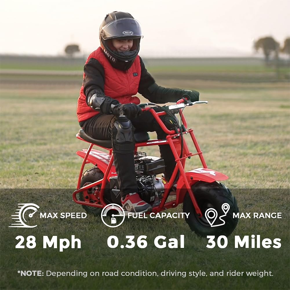 FRP Mini Dirt Bike GMB100, 99 CC Gas Powered Mini Bike 4 Stroke 3HP, Off Road for Kids and Adult, Trail Bike Up to 28 Mph, Weight Support Up to 220 LBS (RED)
