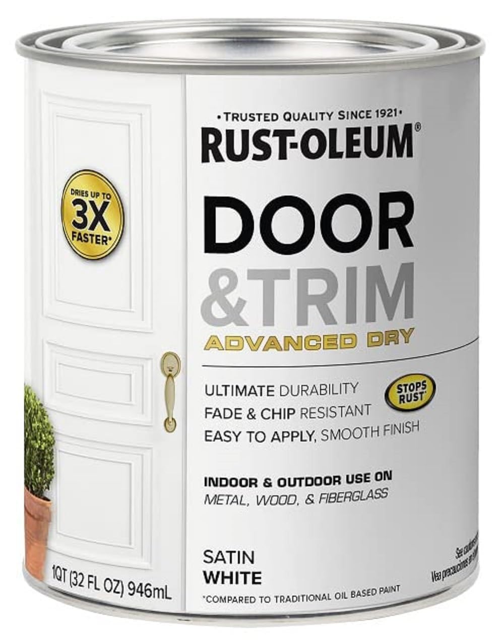 Rust-Oleum 369383 Advanced Dry Door & Trim Paint, Quart, Satin Black