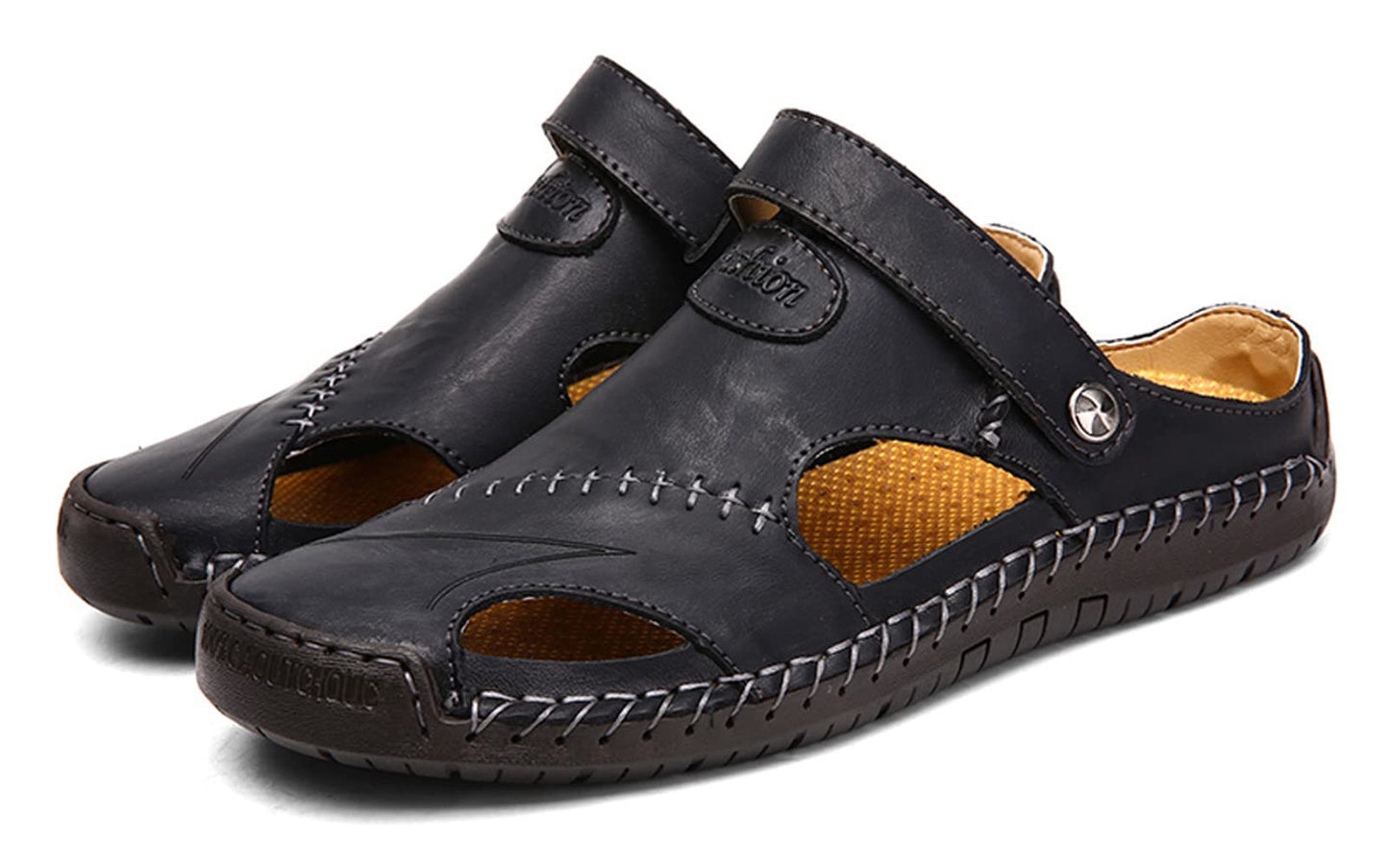 Honeystore Men's Leather Hollow Athletic Sandals Slip-on Roman Casual Shoes