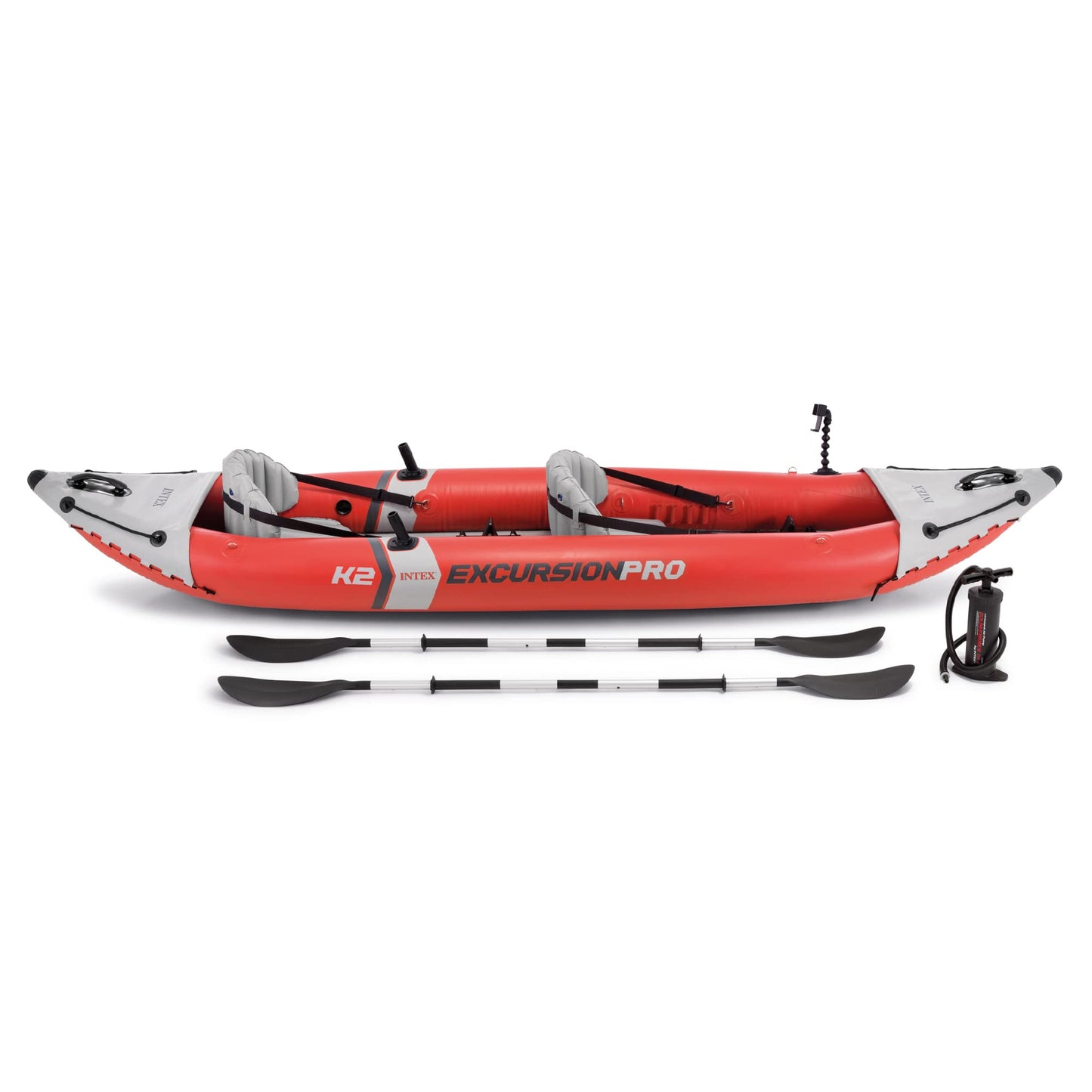 INTEX 68309EP Excursion Pro K2 Inflatable Kayak Set: Includes Deluxe 86in Kayak Paddles and High-Output Pump – SuperTough PVC – Adjustable Bucket Seat – 2-Person – 400lb Weight Capacity, 2-Pack