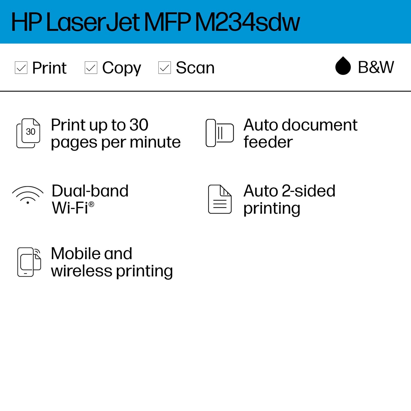 HP LaserJet MFP M234sdw Wireless Black & White Printer, Print, scan, copy, Fast speeds, Easy setup, Mobile printing, Best-for-small teams
