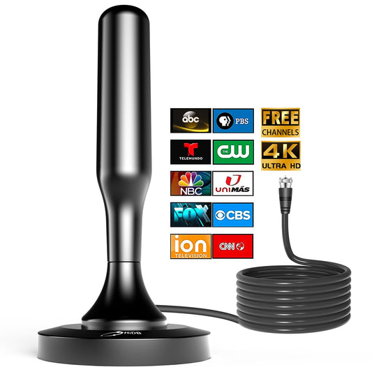 HIDB TV Antenna for Smart TV Indoor, Digital Indoor HD Antennas with Strong Magnetic Base, Easy Installation, Long Range Reception for Local Channels 4K 1080P, 10ft Long Cables (Black)