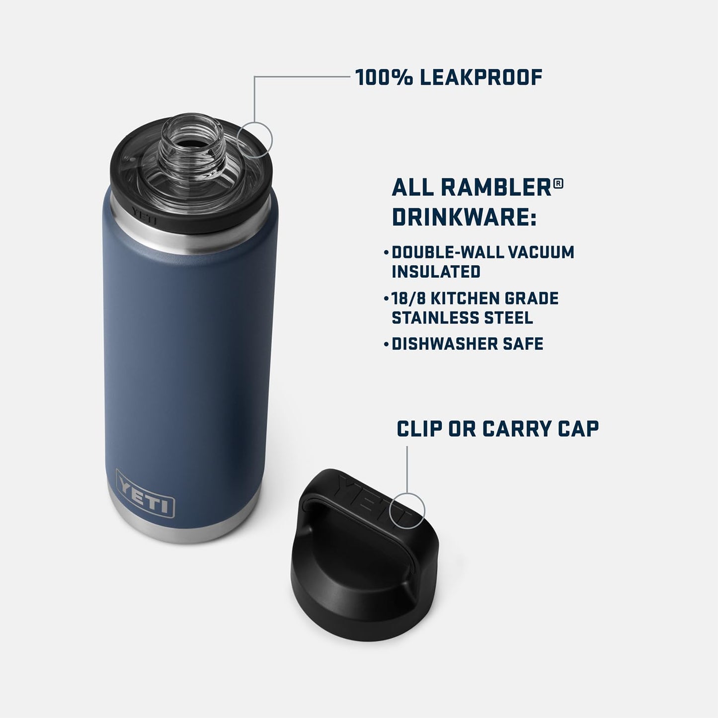 YETI Rambler 26 oz Bottle, Leakproof, Vacuum Insulated, Stainless Steel with Chug Cap, Sharptail Taupe