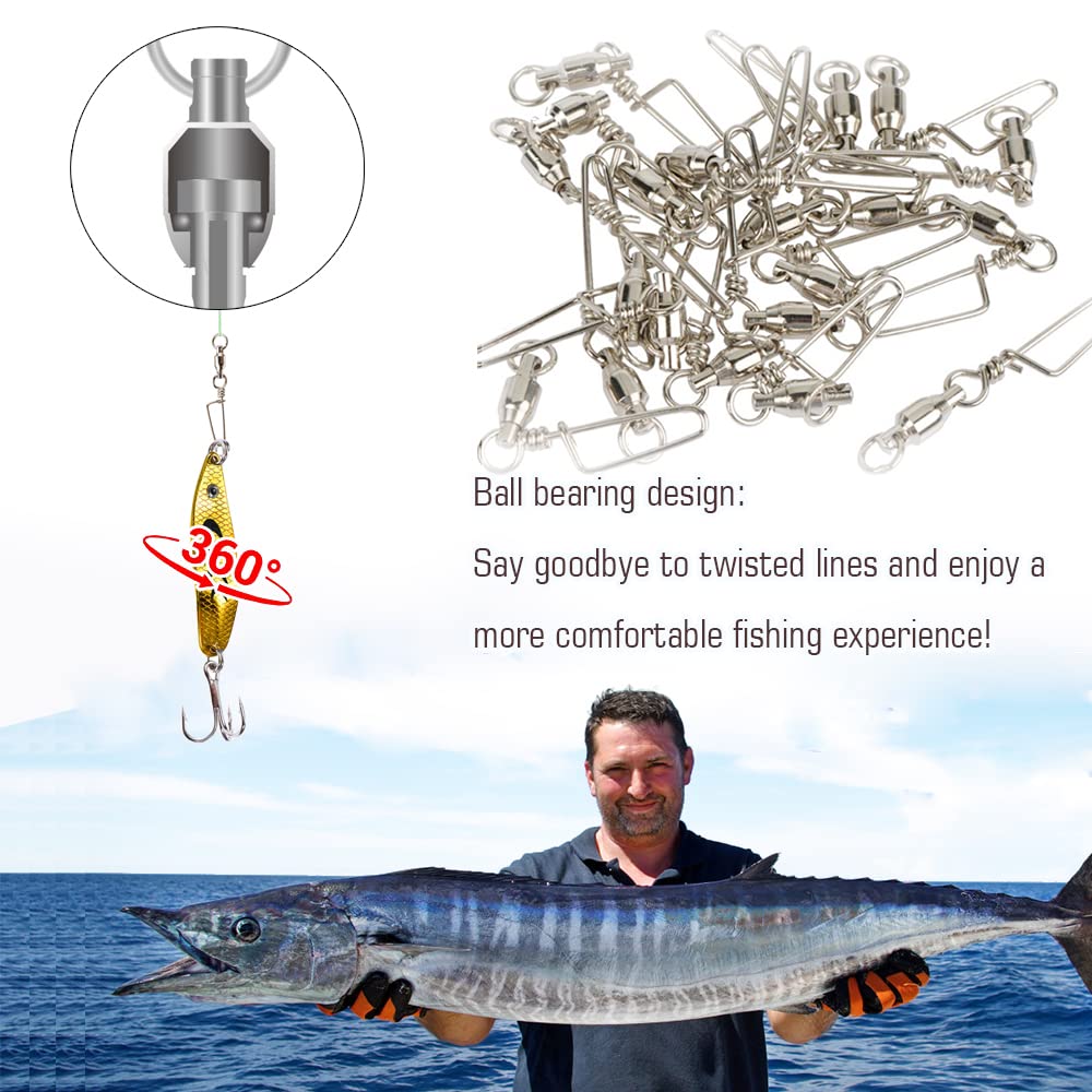 AMYSPORTS High Strength Fishing Snap Swivels Ball Bearing Swivels Stainless Fishing Swivels Saltwater Corrosion Resistance Barrel Swivel for Freshwater Fishing