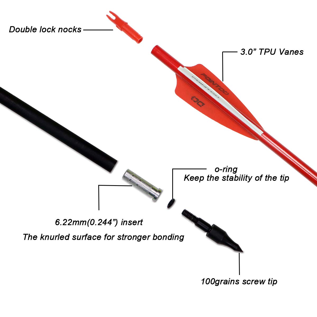 30inch Carbon Arrow Fluorescence Color Targeting and Practice and Hunting Arrows for Compound Bow and Recurve Bow with Removable Tips(Pack of 12)