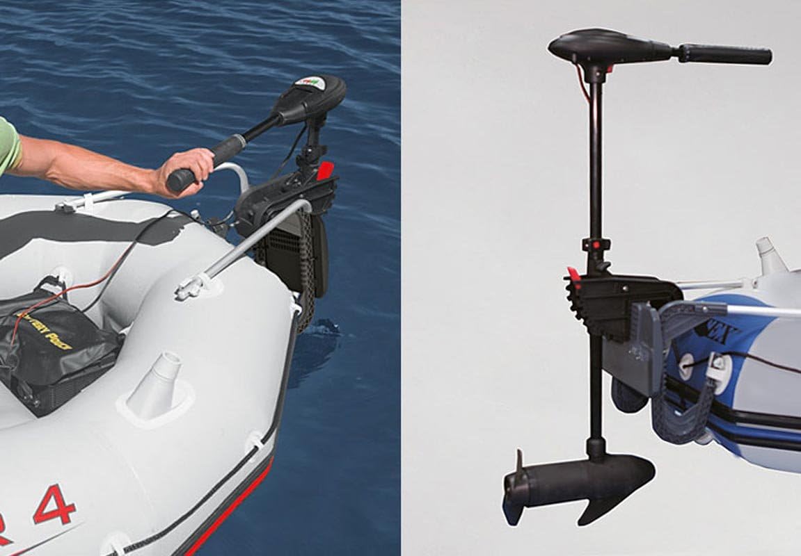 Intex Excursion 5 Inflatable 5 Person Boat and Accessories Set for Outdoor Fishing and Boating Bundled with 8 Speed Transom Mount Trolling Motor