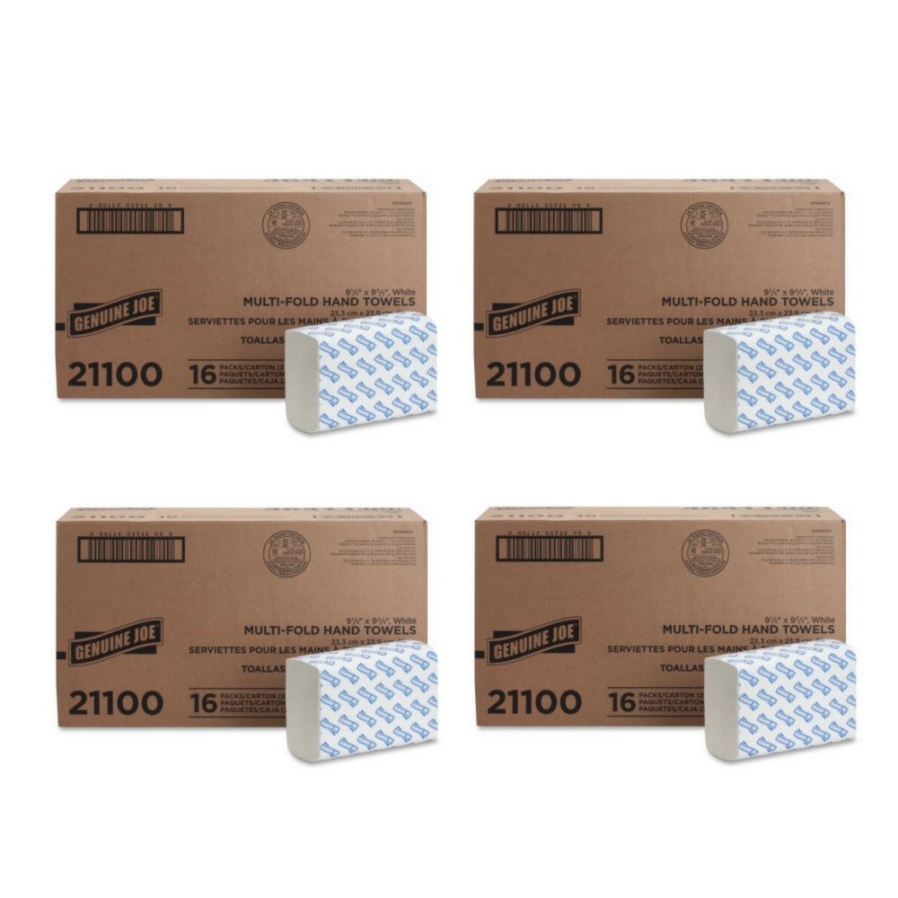 Genuine Joe Multifold Hand Towels, 9.5" x 9.10", 1-Ply, White, 250/Pack, 16 Count